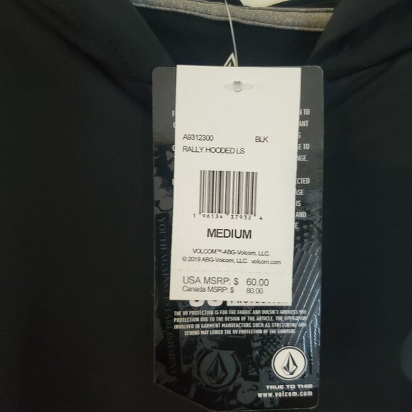 NWT Volcom Mens Rally Hooded Long Sleeve Thrashguard UV zip up shirt black M L - Picture 11 of 12